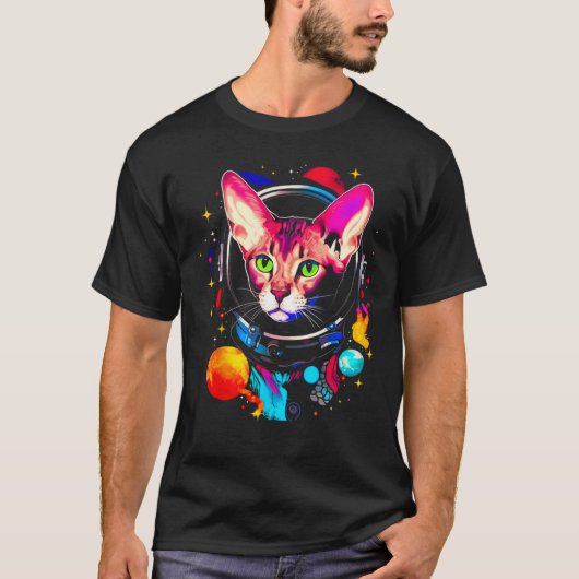 Devon Rex Cat Astronaut T-Shirt (Vorderseite)
