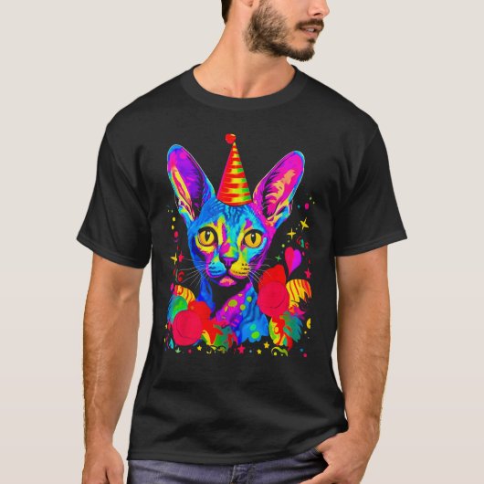 Devon Rex Cat Birthday Party T-Shirt (Vorderseite)