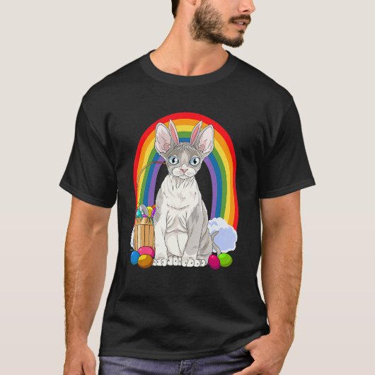 Devon Rex Cat Happy Oaster Eggs Bunny T-Shirt (Vorderseite)