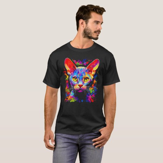 Devon Rex Cat Pop Art T-Shirt (Vorne ganz)