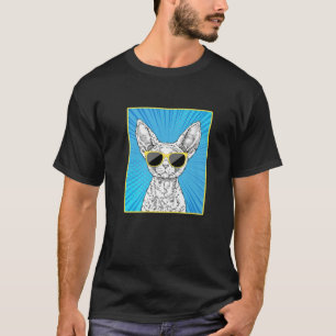 Devon Rex Cat Portrait Pop Art Cat mit Sonnenbrill T-Shirt