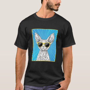 Devon Rex Cat Portrait Pop Art Cat mit Sonnenbrill T-Shirt