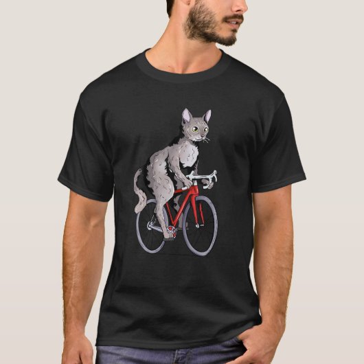 Devon Rex Cat Riding Bicycle Niedlich Biker Cyclis T-Shirt (Vorderseite)