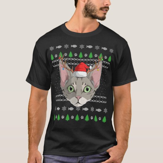 Devon Rex Cat Santa Claus Hat Ugly Christmas Patte T-Shirt (Vorderseite)