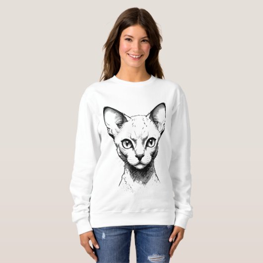 Devon Rex Cat Sketch Women's Sweater Sweatshirt (Vorne ganz)