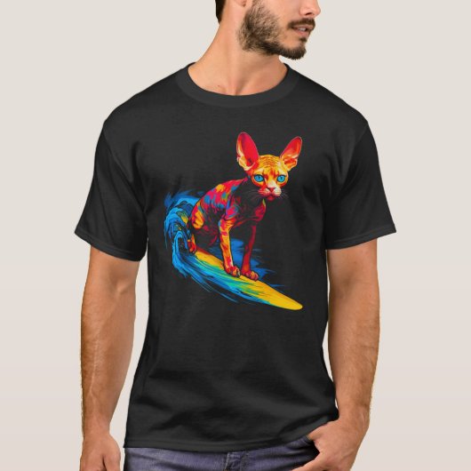Devon Rex Cat Surf T-Shirt (Vorderseite)