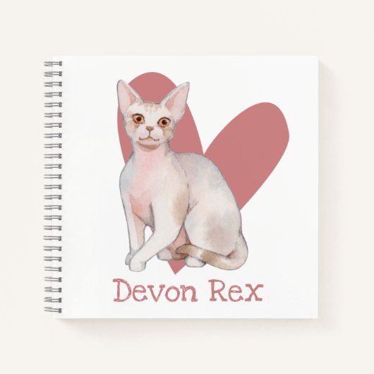 Devon Rex Cat Watercolor Kitty Pink Heart Journal Notizblock (Vorderseite)