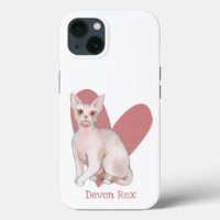 Devon Rex Cat Watercolor Kitty Pink Herz