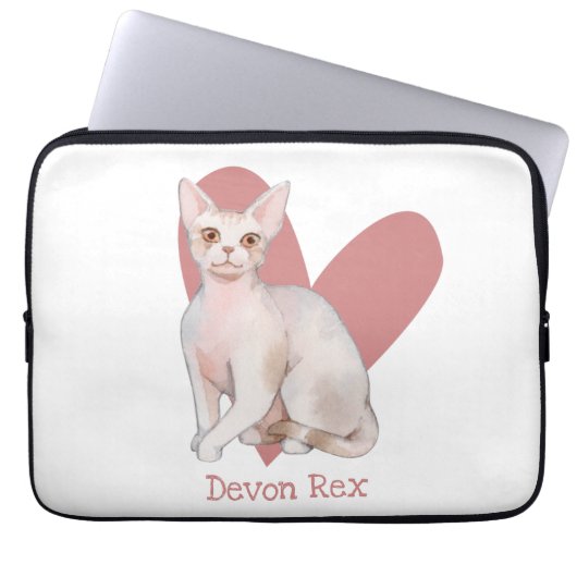 Devon Rex Cat Watercolor Kitty Pink Herz Laptopschutzhülle (Vorderseite)