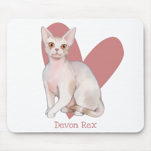 Devon Rex Cat Watercolor Kitty Pink Herz Mousepad (Vorne)