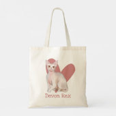 Devon Rex Cat Watercolor Kitty Pink Herz Tragetasche (Rückseite)