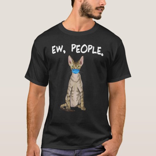 Devon Rex Ew Leute Lustige Katze Mit Gesichtsmaske T-Shirt (Vorderseite)