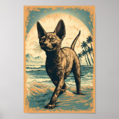 Devon Rex Katze an einem tropischen Strand Poster (Vorne)