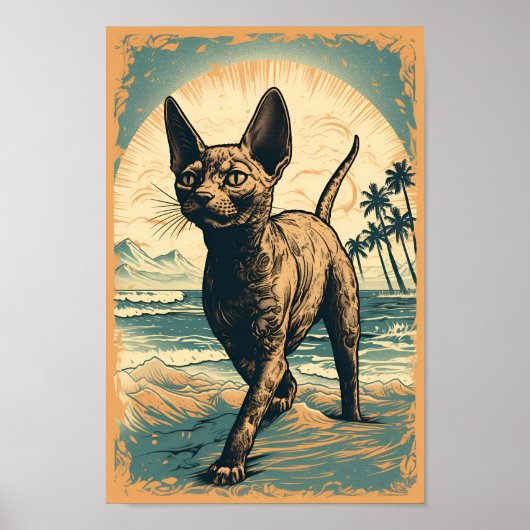 Devon Rex Katze an einem tropischen Strand Poster (Vorne)
