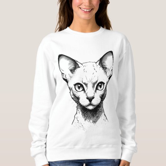 Devon Rex Katzen-Skizze Damenpullover Sweatshirt (Vorderseite)