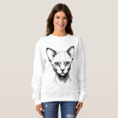 Devon Rex Katzen-Skizze Damenpullover Sweatshirt (Vorne ganz)