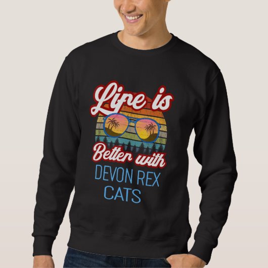 Devon Rex Retro Sunset Life besser mit Devon R Sweatshirt (Vorderseite)