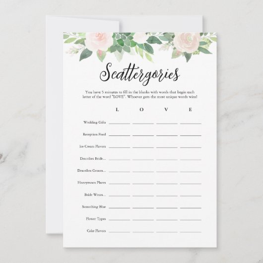 DEVON Scattergories Brautparty Game Card Einladung (Vorderseite)
