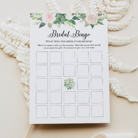 DEVON Succuled Blush Floral Bridal Bingo Card Einladung