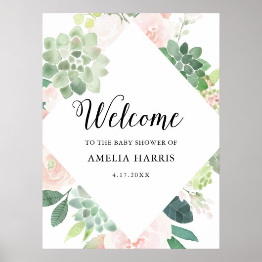 DEVON Succulent Baby Shower Willkommen 18x24 Poster (Vorne)