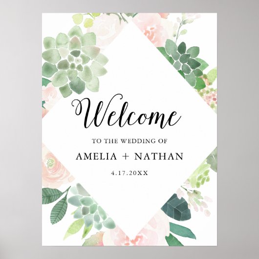 DEVON Succulent Greenery Wedding Willkommen 18x24 Poster (Vorne)