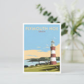 Devon UK Plymouth Lighthouse Travel Retro Inspirie Postkarte (Stehend Vorderseite)