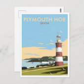 Devon UK Plymouth Lighthouse Travel Retro Inspirie Postkarte (Vorne/Hinten)