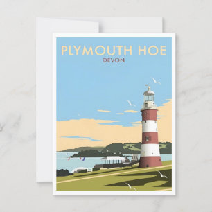 Devon UK Plymouth Lighthouse Travel Retro Inspirie Postkarte