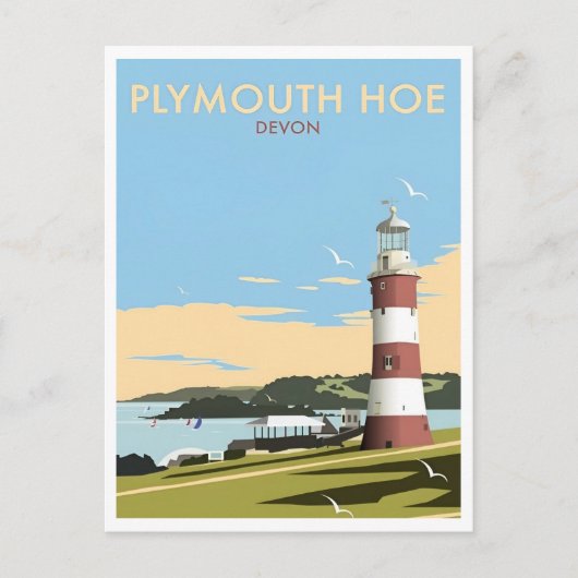 Devon UK Plymouth Lighthouse Travel Retro Inspirie Postkarte (Vorderseite)