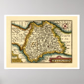 Devonshire Devon Landkreis Map, England Poster (Vorne)