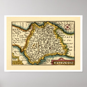Devonshire Devon Landkreis Map, England Poster