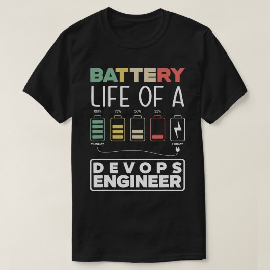 DevOps Engineer Battery Life Cloud Computing T-Shirt (Design vorne)