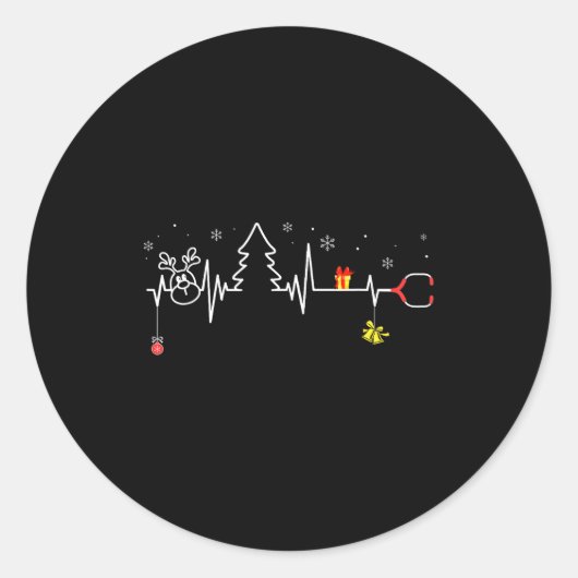 Devoxtee Christmas Tree Heartbeat Funny Christmas Runder Aufkleber (Vorderseite)