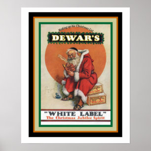 Dewar's White Label Vintage Weihnachtsanzeige Poster