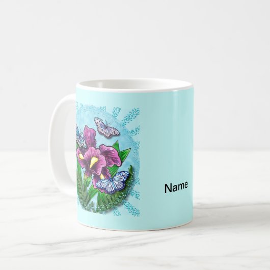 Dewdrop Butterfly Iris Kaffeetasse (Vorderseite Links)