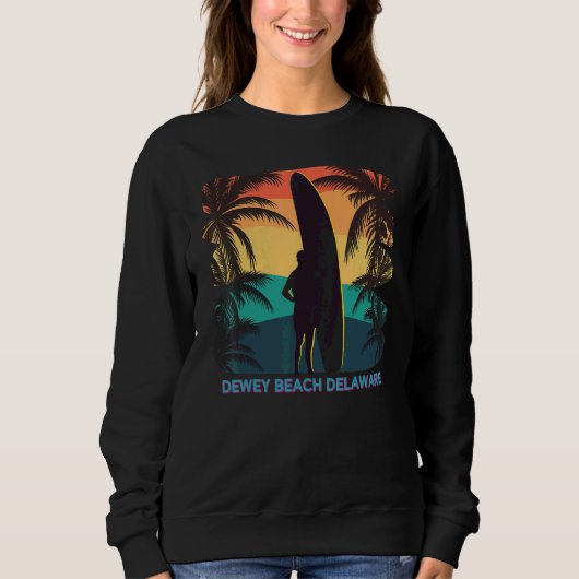 Dewey Beach Delaware De Palm Tree Surfboard Surfer Sweatshirt (Vorderseite)