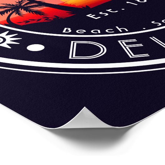 Dewey Beach Delaware Sunset Beach Palm Tree 80er Poster (Ecke)