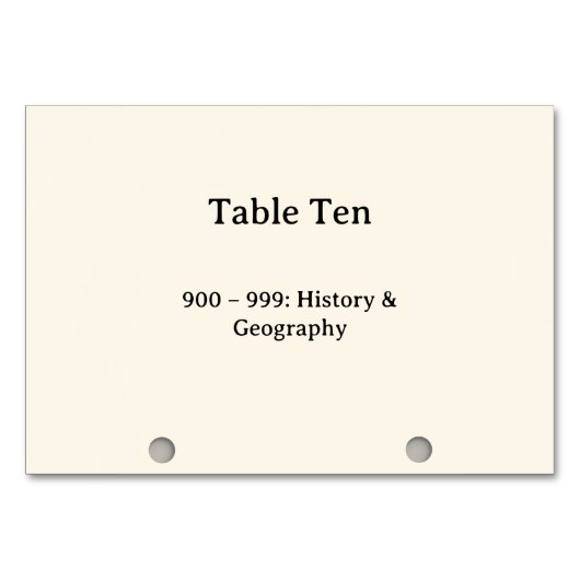 Dewey-Dezimal-System-Kartenkatalog-Tabellennummern Tischnummer (Vorderseite)
