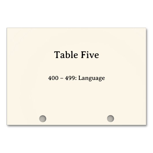 Dewey-Dezimal-System-Kartenkatalog-Tabellennummern Tischnummer (Vorderseite)