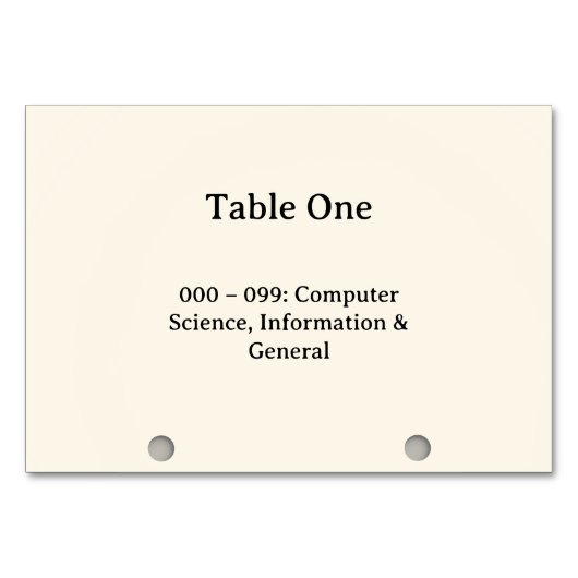 Dewey-Dezimal-System-Kartenkatalog-Tabellennummern Tischnummer (Vorderseite)