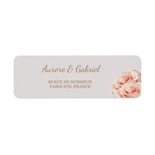 Dewy Pink Rose blüht Gray Wedding Address Label (Vorne)