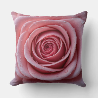 Dewy Pink Rose Pillow | Elegant Floral Decor Kissen