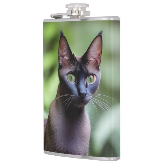Dexter, die schwarze siamesische Katze, Hip Flask Flachmann (Links)