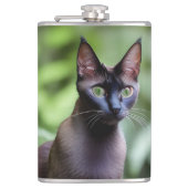 Dexter, die schwarze siamesische Katze, Hip Flask Flachmann (Vorderseite)