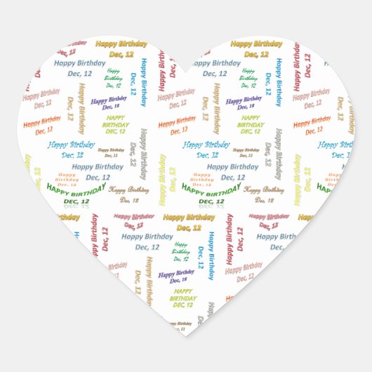 Dezember, 12 Geburtstagsticker Herz-Aufkleber (Vorderseite)