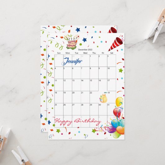 Dezember 2022 Terminkalender Glückwunsch Einladung (Vorderseite/Rückseite Beispiel)