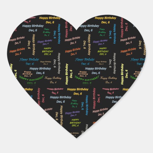 Dezember, 6 Geburtstagsticker Herz-Aufkleber (Vorderseite)