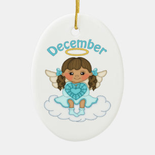 Dezember Birthstone Angel Brünett Keramik Ornament