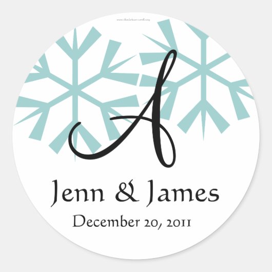 Dezember Blue Snowflakes Monogram A Siegel Runder Aufkleber (Vorderseite)