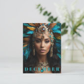*~* DEZEMBER Boho Headdress Turquoise Zircon AP53 Postkarte (Stehend Vorderseite)